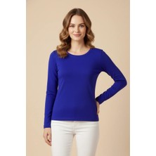 Modanı Seç Kadın Viskon Bisiklet Yaka Koyu Mavi Bluz