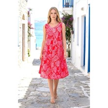 Modanı Seç Pembe Desenli Kalın Askılı Midi Elbise