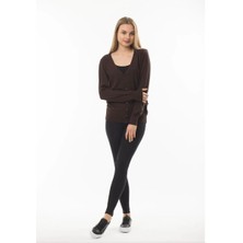 Modanı Seç Kahverengi V Yaka Düğmeli Basic Triko Kadın Hırka