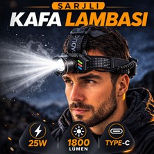 Badem10 Şarjlı Profesyonel LED Kafa Lambası 25W 1800 Lümen Kamp Madenci Balıkçılık Zoomlu Baş Feneri