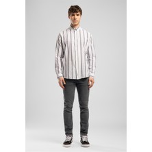Lee Cooper Darse Erkek Regular Fit %100 Pamuk Çizgili Uzun Kol Gömlek Indi̇go Çi̇zgi̇li̇