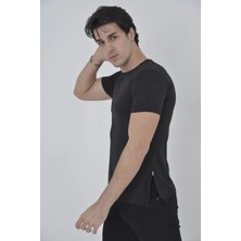 Çamaşır Kenti Yandan Fermuarli Slim Fit T-Shirt - Siyah Midas Wear