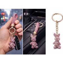 Paspro Otomotiv Lüks Taşlı Tavşan Figürlü Anahtarlık – Pembe Kristal Taşlı Çanta & Oto Aksesuarı