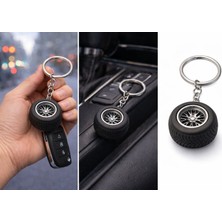 Paspro Otomotiv Araba Lastik Jant Anahtarlık 3D Metal Zincirli Oto Aksesuar
