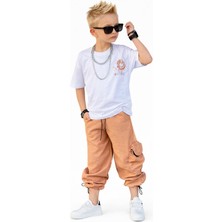 Bambam Erkek Çocuk  Baskılı Tişört & Paraşüt  Kargo Cep Detaylı Pantolon Takım – Sokak Stil Spor Kombin 5477-K