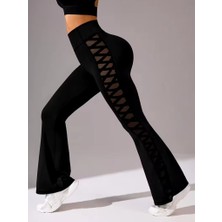 Janes Kadın Yüksek Bel Yanları Çapraz Tül Detaylı Dalgıç Tayt