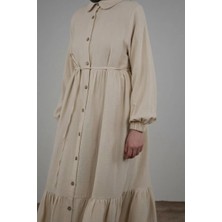 Ande Tesettür Katlı Müslin Elbise/ Ferace - Bej