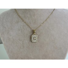 Eredka Zirkon Taşlı ''c'' Harf Kolye Kararma ve Paslanmaya Dayanıklı Çelik