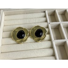 Eredka Mng Model Çiçek Çerçeve Siyah Taşlı Küpe