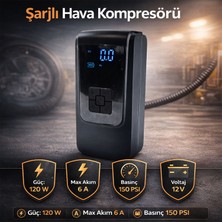 Badem10 Taşınabilir Şarjlı Hava Kompresörü 150 Psı Araba Bisiklet Motor Top Lastik Şişirme Dijital Ekranlı