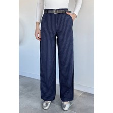 Gülseli Kadın Kemerli Çizgili Bol Paça Pantolon P-00020735