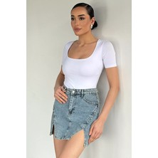 Gülseli Kadın Kare Yaka Crop Top Bluz P-00020636