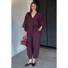 Gülseli Perry Kadın Kısa Kol Oversize Bluz Havuç Pantolon Ikili Takım P-00020707