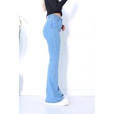 ArVib Kadın Açık Mavi Yüksek Bel Ispanyol Paça Esnek Jean Pantolon