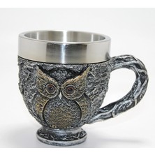 Zenvia 3D Kabartmalı Baykuş Büstü Paslanmaz Çelik Kupa Bardak