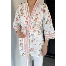 Gülseli Kadın Çiçek Desenli Bel Kuşaklı Hırka P-00020739