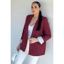 Gülseli Perry Kadın Kruvaze Yaka Astarlı Keten Ceket P-00020689