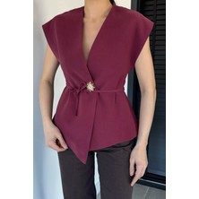 Gülseli Kadın Bel Bağlamalı Gold Düğmeli Yelek P-00020660