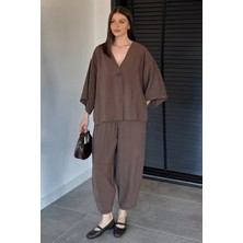 Gülseli Perry Kadın Kısa Kol Oversize Bluz Havuç Pantolon Ikili Takım P-00020707