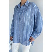 Gülseli Kadın Çizgili Oversize Gömlek P-00020727