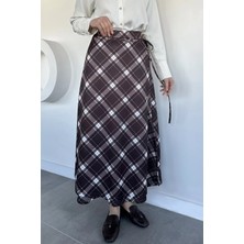 Gülseli Kadın Ekoseli Bağlamalı Tesettür Etek P-00020656