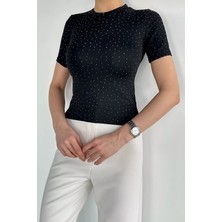 Gülseli Kadın Bisiklet Yaka Taş Işlemeli Likralı Bluz P-00020643