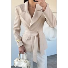 Gülseli Kadın Kruvaze Yaka Kuşaklı Blazer Ceket P-00020760