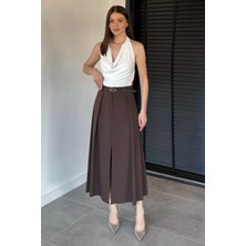 Gülseli Kadın Kemer Aksesuarlı Yırtmaç Detaylı Etek P-00020663