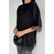 Gülseli Kadın Bisiklet Yaka Saten ve Güpür Garnili Bluz P-00020653