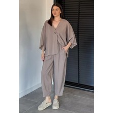 Gülseli Perry Kadın Kısa Kol Oversize Bluz Havuç Pantolon Ikili Takım P-00020707