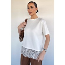 Gülseli Kadın Bisiklet Yaka Dantelli Basic Tişört P-00020628