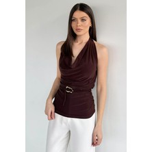 Gülseli Degaje Yaka Yan Büzgülü Dekolteli Bluz P-00020673