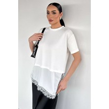 Gülseli Kadın Bisiklet Yaka Saten ve Güpür Garnili Bluz P-00020653