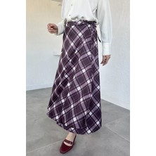 Gülseli Kadın Ekoseli Bağlamalı Tesettür Etek P-00020656