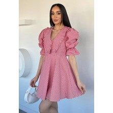 Gülseli Kadın Pötikare Desenli Bebe Yaka Elbise P-00020744