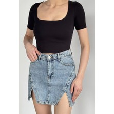 Gülseli Kadın Kare Yaka Crop Top Bluz P-00020636