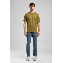 Lee Cooper Logos Erkek Regular Fit %100 Pamuk Baskılı Bisiklet Yaka T-Shirt Yağ Yeşil