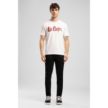 Lee Cooper LONDONLOGO Erkek Regular Fit %100 Pamuk Baskılı Bisiklet Yaka T-Shirt Beyaz