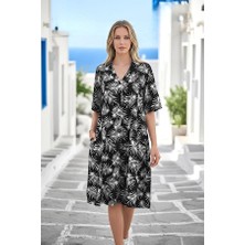 Modanı Seç Siyah Desenli Gömlek Yaka Cepli Kısa Elbise