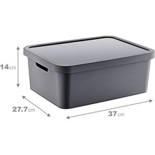 Nacario 4'lü Set Stafi Çok Amaçlı Kapaklı Kutu 12 Lt - Antrasit, Çok Amaçlı Kapaklı Kutu, Ev-Ofis-Depo Için, Kapaklı Saklama Kutusu