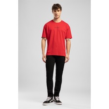 Lee Cooper Aylex Erkek Loose %100 Pamuk Baskılı Bisiklet Yaka T-Shirt Kırmızı