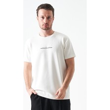 Tena Erkek Ekru Bisiklet Yaka Manfectureo Baskılı Modal Tişört