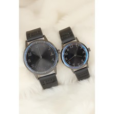 İsmiyle Al Siyah Deri Kordonlu Füme Renk Metal Kasa Sevgili Saatleri