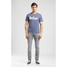 Lee Cooper LONDONLOGO Erkek Regular Fit %100 Pamuk Baskılı Bisiklet Yaka T-Shirt Koyu Mavi