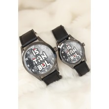 İsmiyle Al Siyah Renk Deri Kordonlu Istanbul Tasarımlı Sevgili Saatleri