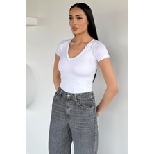 Gülseli Kadın V Yaka Likralı Basic Body Bluz P-00020551