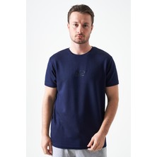 Tena Erkek Lacivert Bisiklet Yaka Origami Ayı  Baskılı Modal Tişört