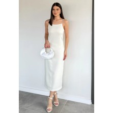 Gülseli Kadın Askılı Yırtmaç Detaylı Elbise P-00020559