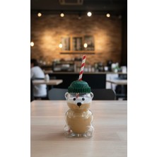 Cuppera Sevimli Kırmızı Pipetli Cam Ayıcık Bardak, Barista Bardak,