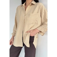 Gülseli Kadın Çizgi Desenli Salaş Gömlek P-00020570